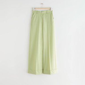 NWT & Other Stories Womens Wide Press Crease Wool Trousers in Pistachio